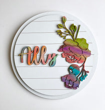 Load image into Gallery viewer, SVG kids sign floral round for girls nursery or bedroom. Optional display ideas.