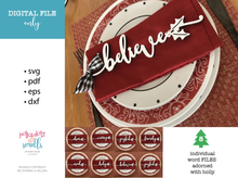 Load image into Gallery viewer, Christmas word place setting laser files adorned with holly