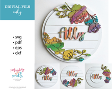 Load image into Gallery viewer, SVG kids sign floral round for girls nursery or bedroom. Optional display ideas.