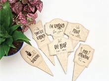 Load image into Gallery viewer, Funny plant spike laser ready svg files. 12 unique shapes and sayings.