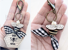 Load image into Gallery viewer, Bee keyring digital laser cut file with 6 different bee sayings.