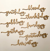 Load image into Gallery viewer, Thanksgiving plate word laser cut files adorned with pumpkins
