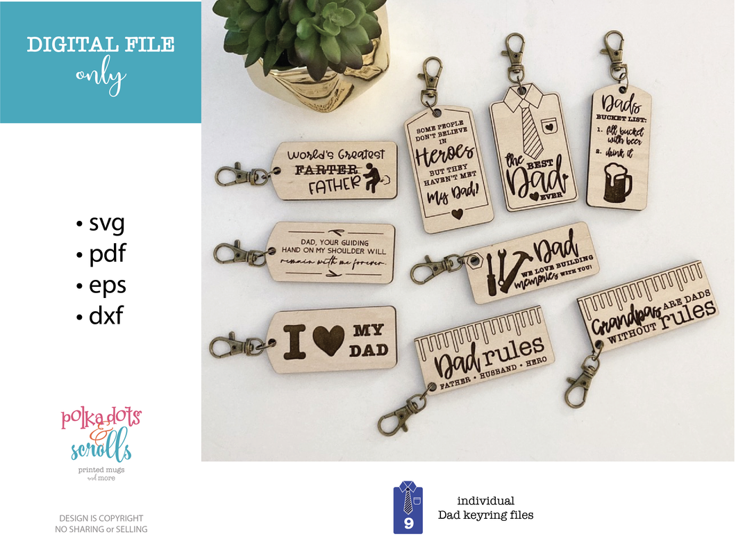 Dad or Father's keyring laser files. 9 designs included.