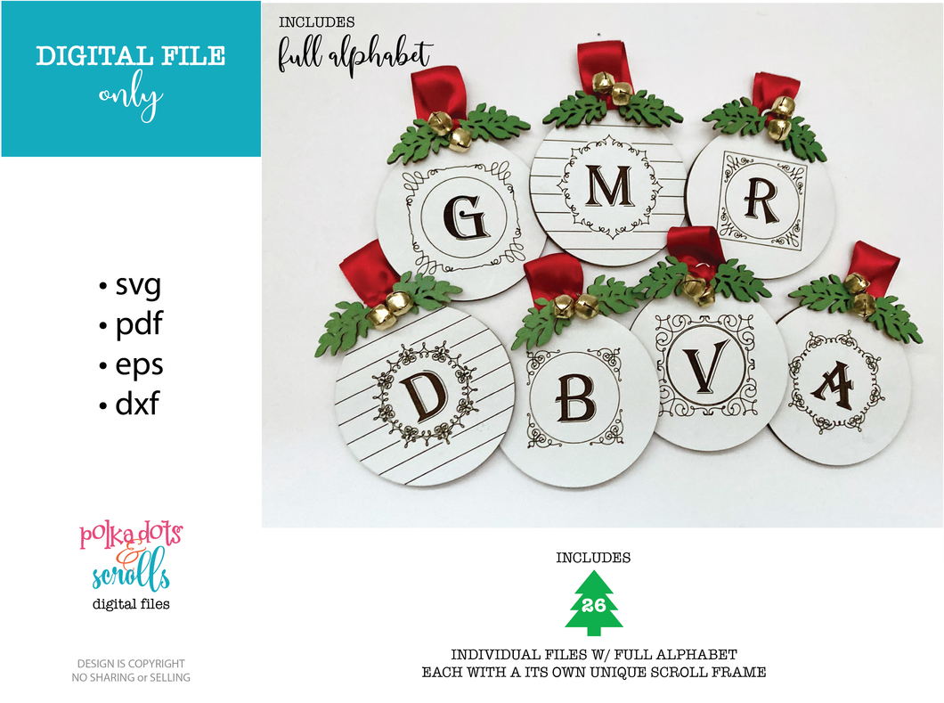 Christmas Initial Ornament laser file set