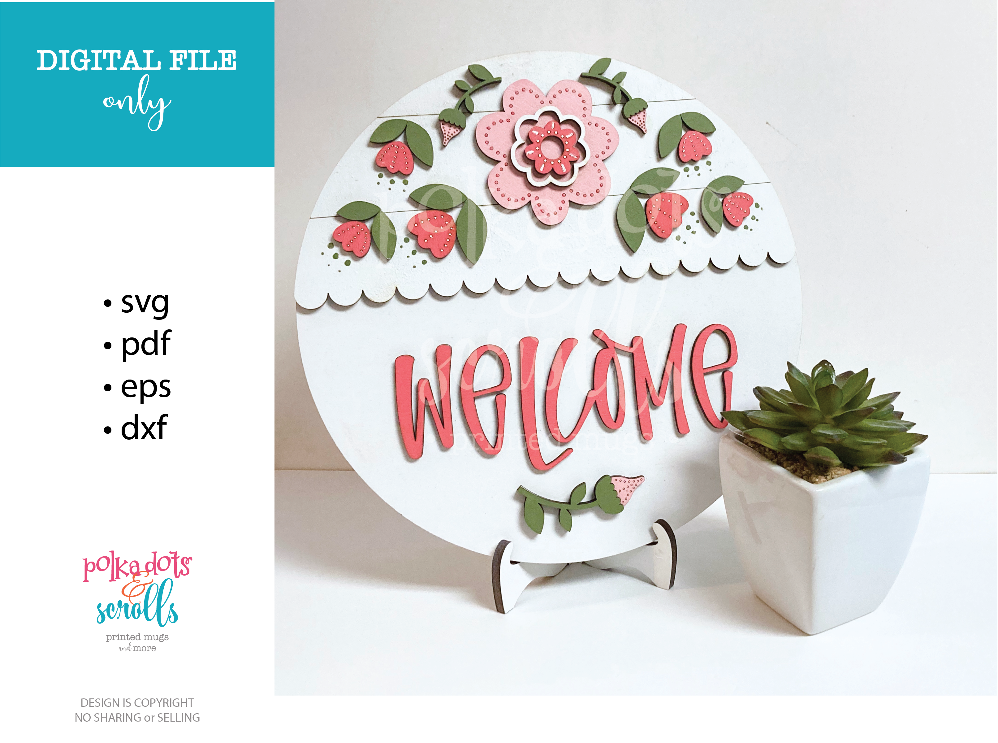 Floral round welcome sign laser file. – Polkadotsandscrolls